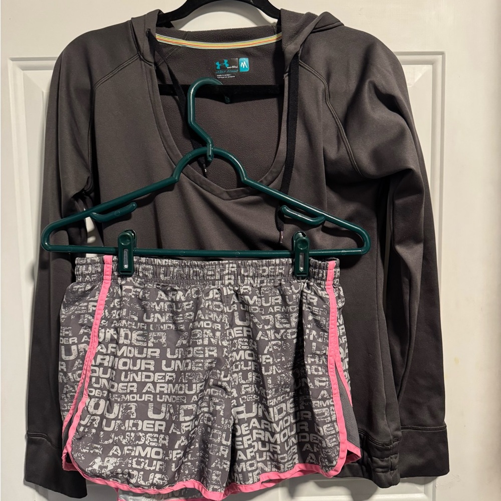 Under Armour Charcoal Hoodie with Logo Print Shorts